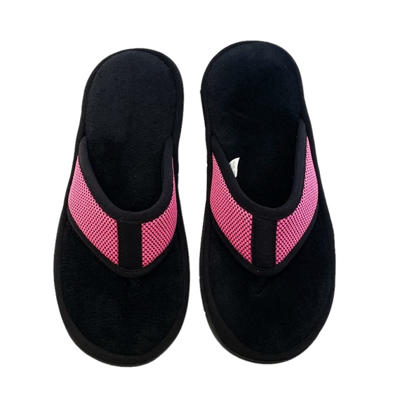 ISOTONER Scout Mesh Thong Slippers - Black / Pink - Size 9.5/10 - NEW - Picture 3 of 4